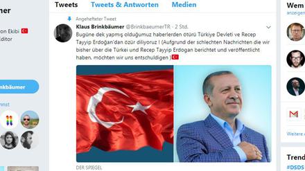 Der Screenshot vom 14.01.2018 zeigt den gehackten Twitteraccount von Spiegel-Chefredakteur Klaus Brinkbäumer. 