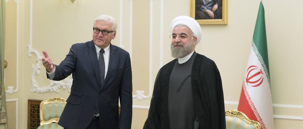 Der heutige Bundespräsident Frank-Walter Steinmeier, damals Außenminister, traf sich 2015 mit dem iranischen Präsidenten Hassan Ruhani in Teheran.