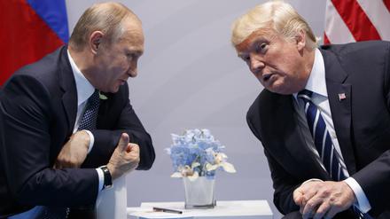 Wladimir Putin (l), Präsident von Russland, und Donald Trump, damals Präsident der USA, beim G20-Gipfel 2017 in Hamburg.