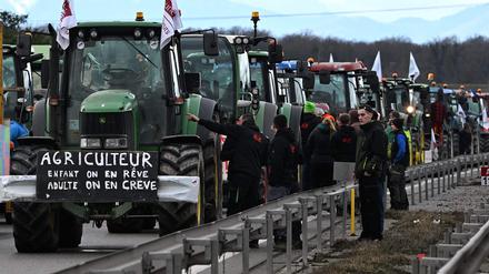 Französische Bauern blockieren eine Autobahn nahe der deutsch-französischen Grenze.