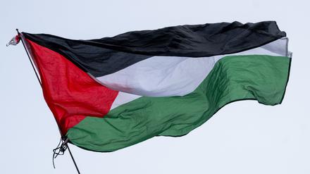 Die Flagge von Palästina wird bei einer propalästinensischen Kundgebung gezeigt (Symbolbild).