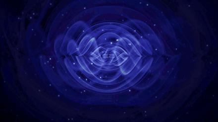 Computersimulation von Gravitationswellen, die beim Zusammenstoß von zwei Schwarzen Löchern entstehen. 
