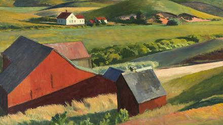 Menschenleer. Edward Hopper schuf das 74x109 Zentimeter messende Gemälde „Cobb’s Barns and Distant Houses“ 1930-33.