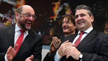 Kanzlerkandidat Martin Schulz, Fraktionsvize Karl Lauterbach und der künftige Außenminister Sigmar Gabriel (von links)