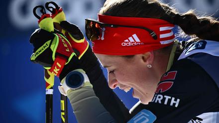 Katharina Hennig nach ihrem ersten Weltcup-Sieg am Samstag.