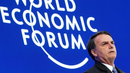Brasiliens Präsident Jair Bolsonaro während seiner Rede beim World Economic Forum (WEF) in Davos (Schweiz). 